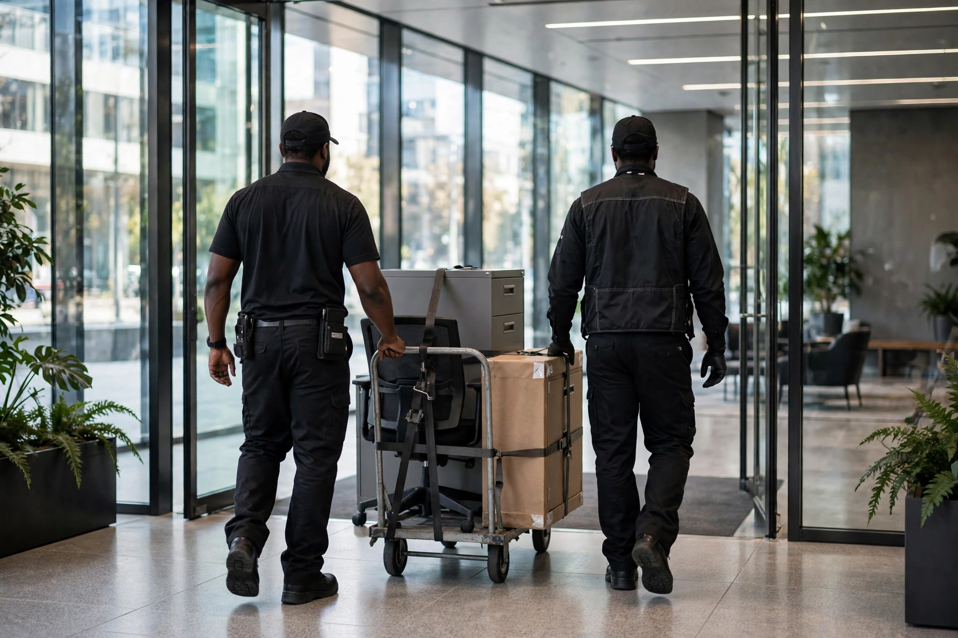 Crew moving office furniture